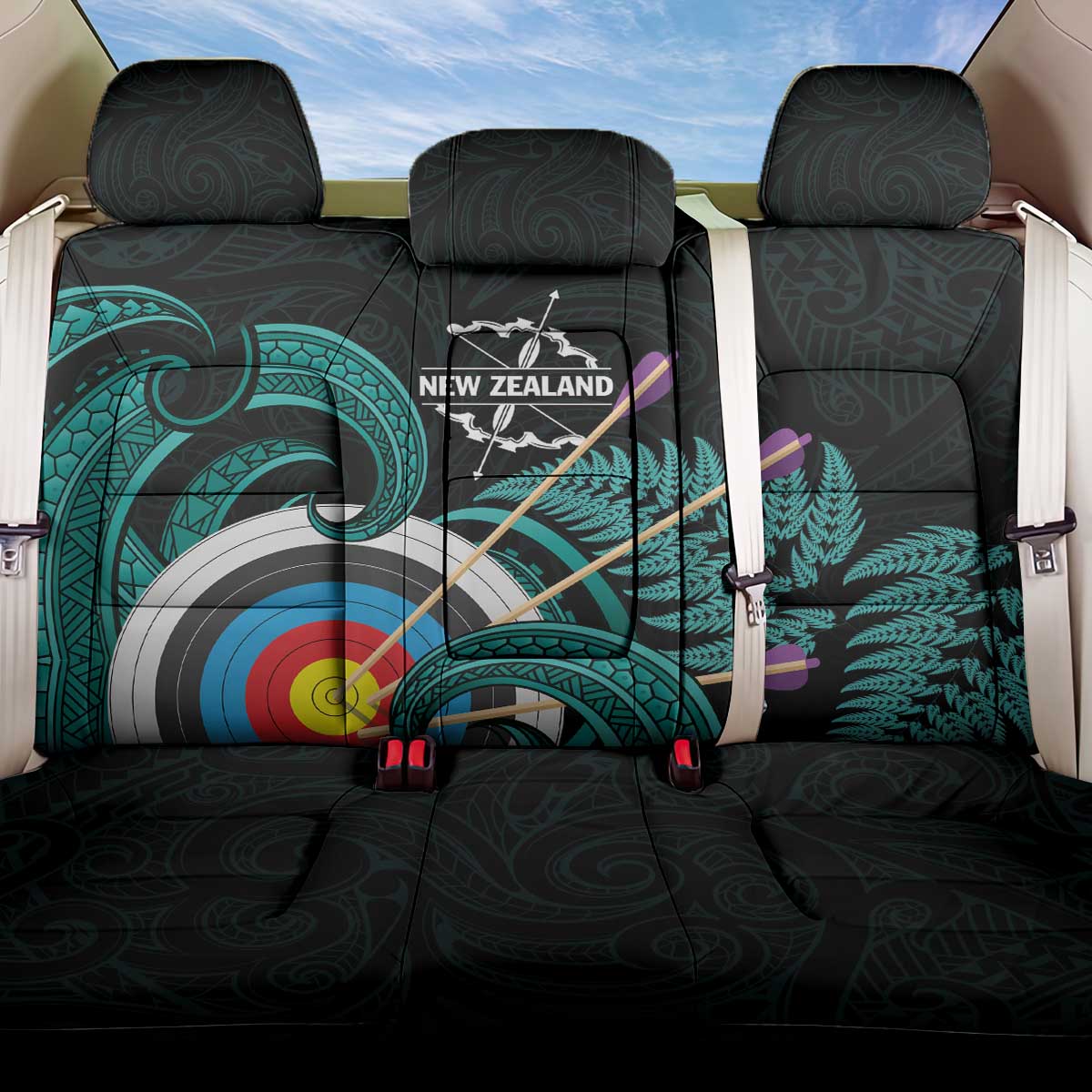 New Zealand Archery Back Car Seat Cover Turquoise Maori Silver Fern LT01 One Size Turquoise - Polynesian Pride