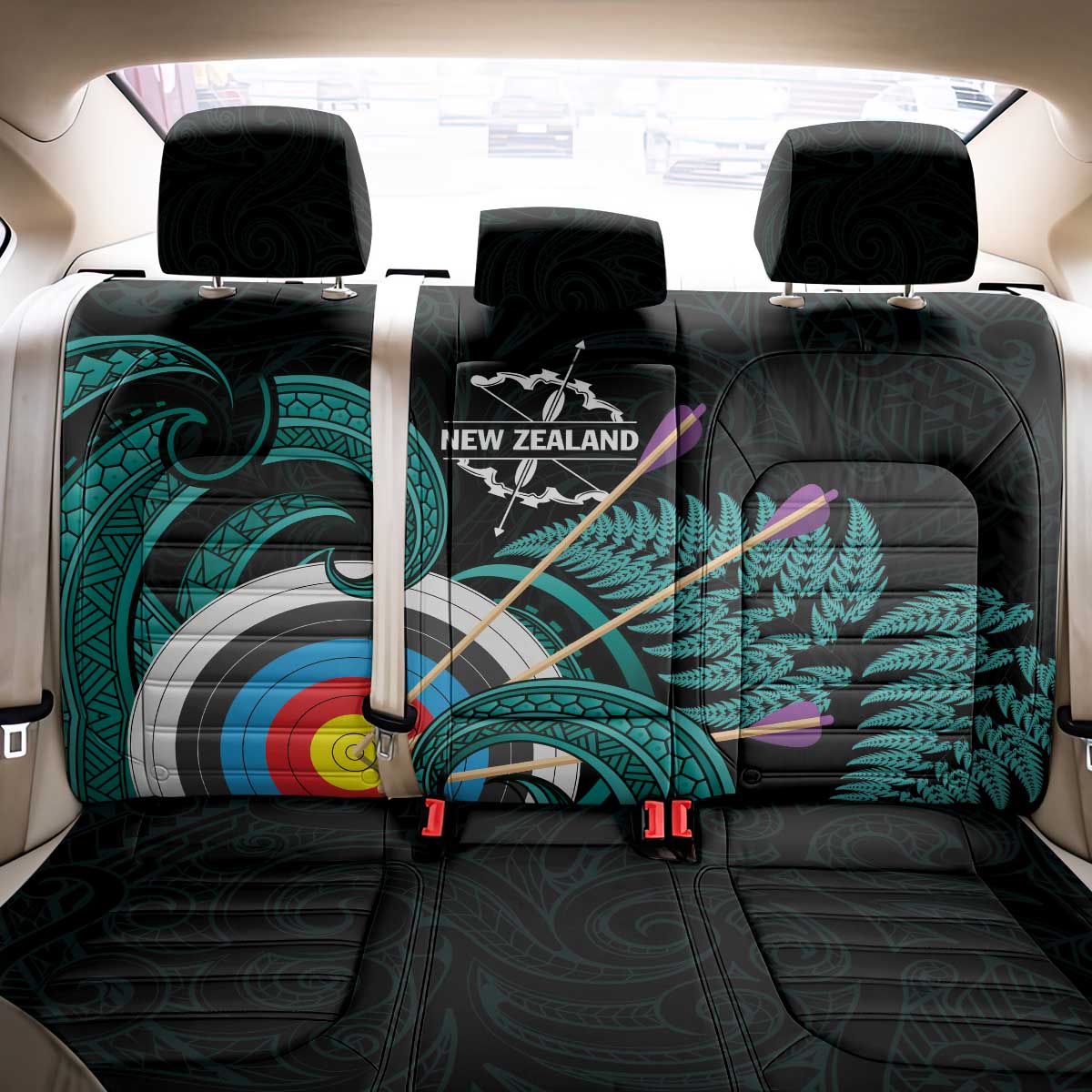 New Zealand Archery Back Car Seat Cover Turquoise Maori Silver Fern LT01 - Polynesian Pride