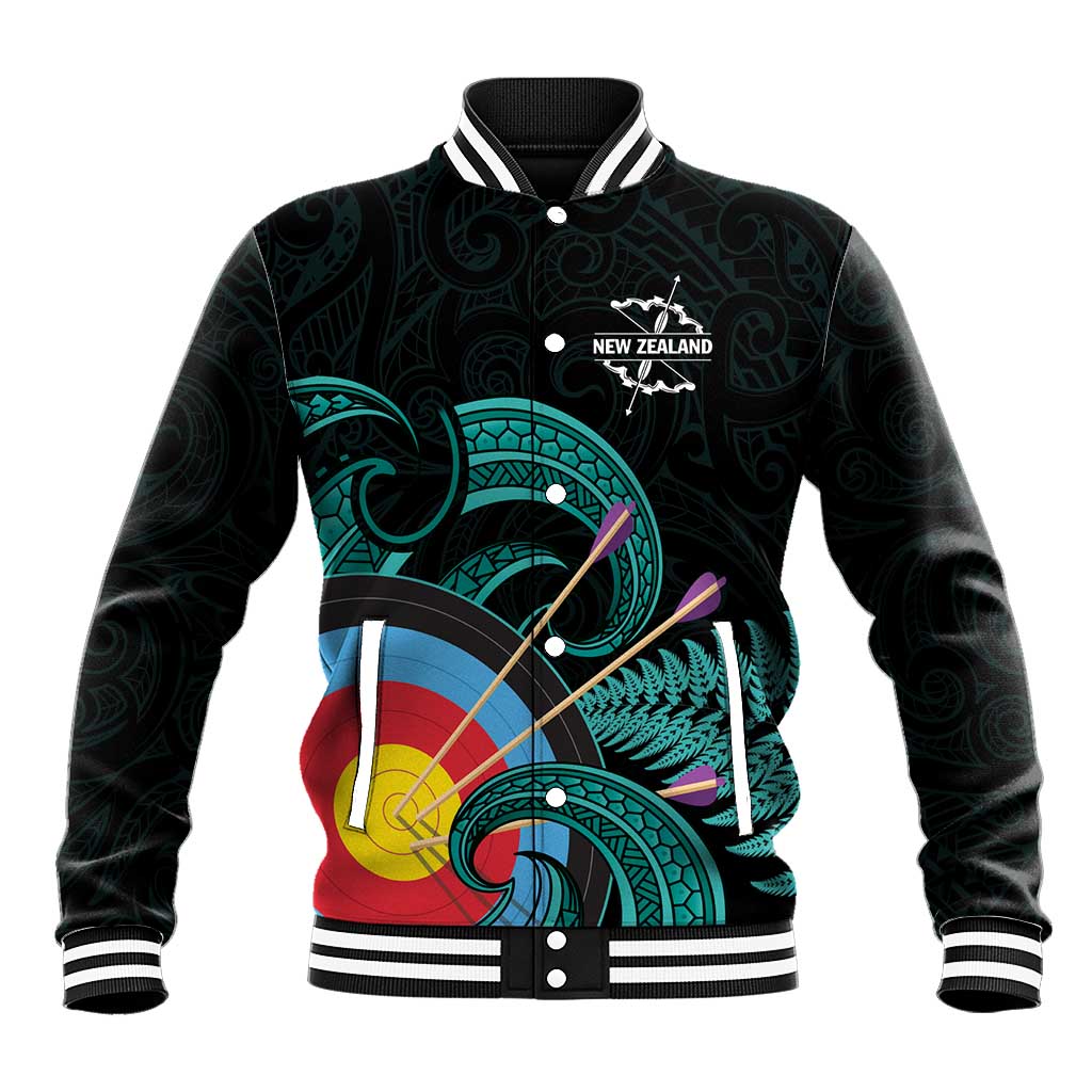 Personalised New Zealand Archery Baseball Jacket Turquoise Maori Silver Fern LT01 Unisex Turquoise - Polynesian Pride