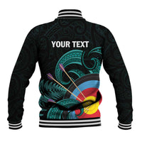 Personalised New Zealand Archery Baseball Jacket Turquoise Maori Silver Fern LT01 - Polynesian Pride