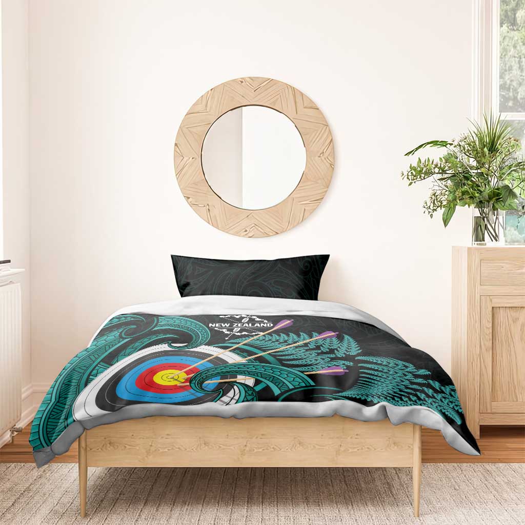 New Zealand Archery Bedding Set Turquoise Maori Silver Fern