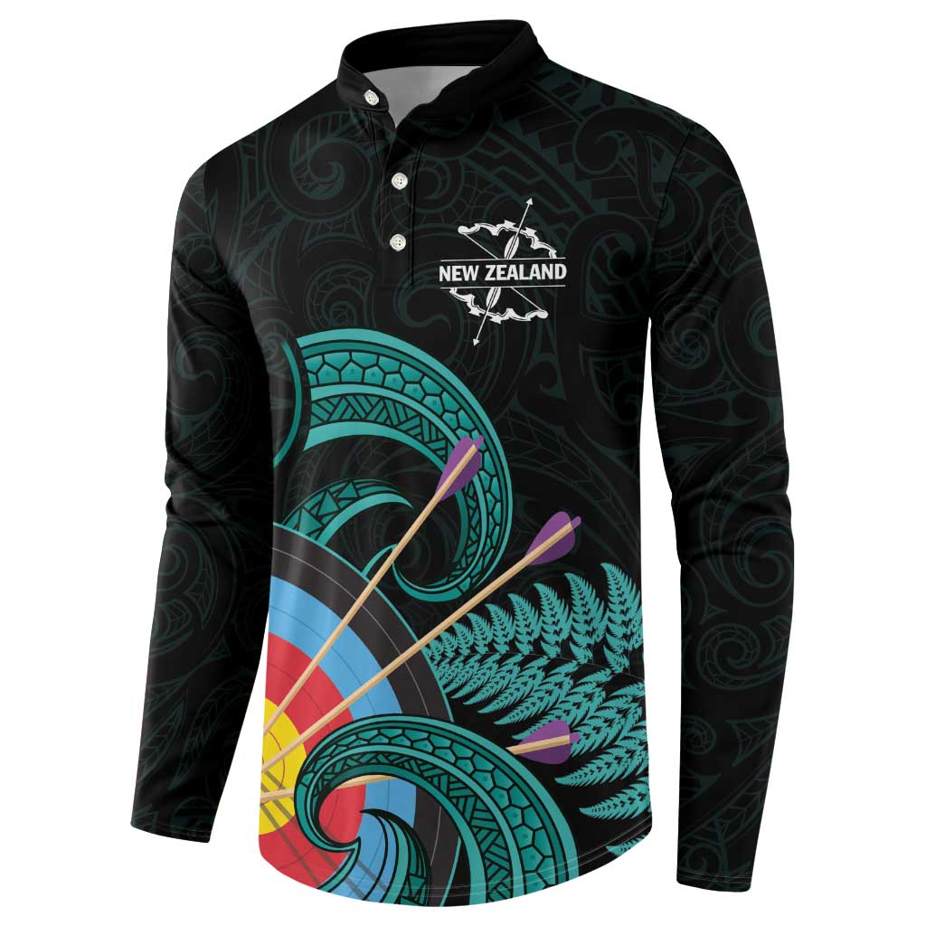Personalised New Zealand Archery Button Sweatshirt Turquoise Maori Silver Fern