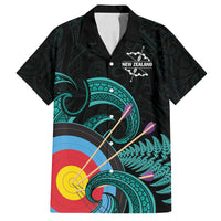Personalised New Zealand Archery Family Matching Long Sleeve Bodycon Dress and Hawaiian Shirt Turquoise Maori Silver Fern LT01 Dad's Shirt - Short Sleeve Turquoise - Polynesian Pride