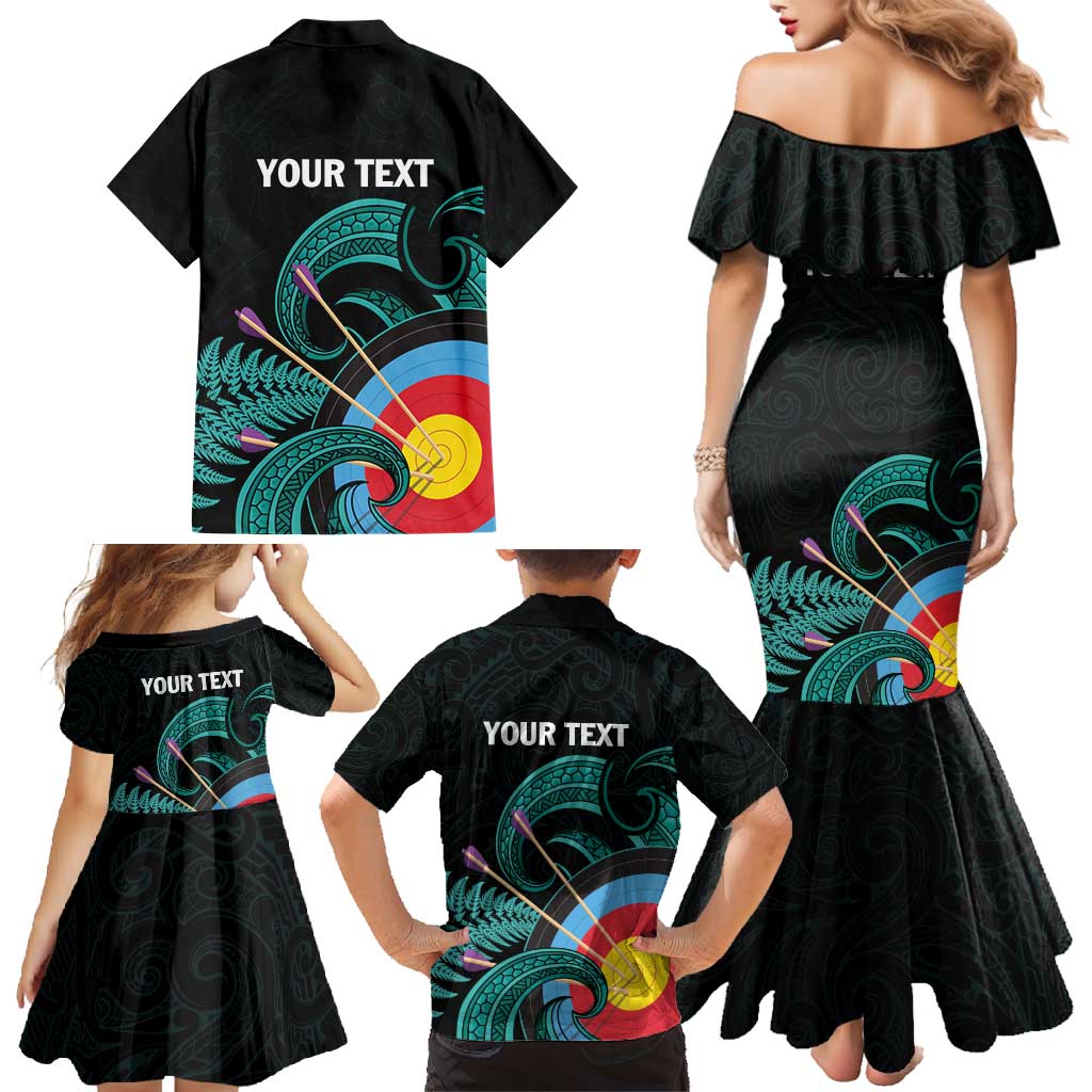Personalised New Zealand Archery Family Matching Mermaid Dress and Hawaiian Shirt Turquoise Maori Silver Fern LT01 - Polynesian Pride