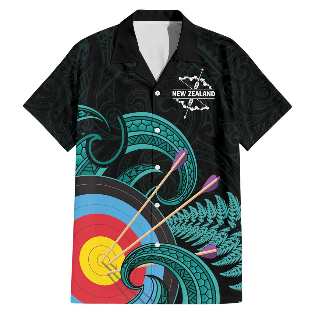 Personalised New Zealand Archery Family Matching Mermaid Dress and Hawaiian Shirt Turquoise Maori Silver Fern LT01 Dad's Shirt - Short Sleeve Turquoise - Polynesian Pride