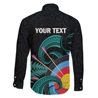 Personalised New Zealand Archery Family Matching Off Shoulder Short Dress and Hawaiian Shirt Turquoise Maori Silver Fern LT01 - Polynesian Pride