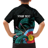 Personalised New Zealand Archery Family Matching Summer Maxi Dress and Hawaiian Shirt Turquoise Maori Silver Fern LT01 - Polynesian Pride