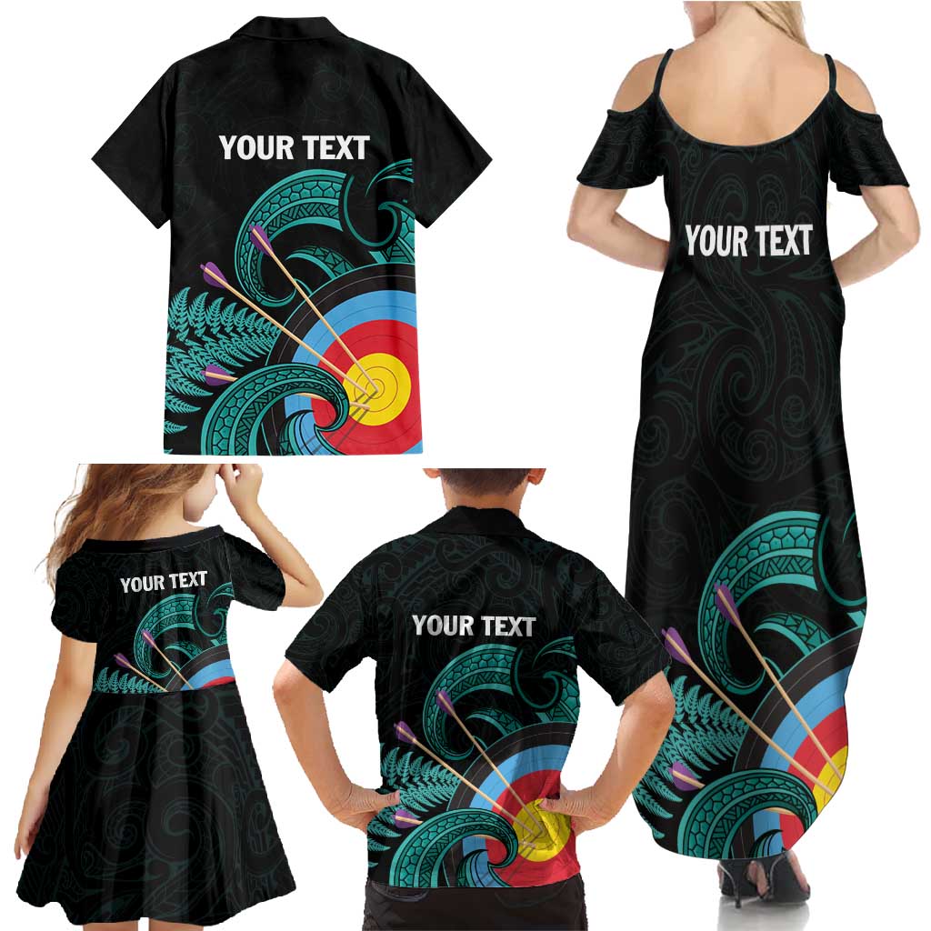Personalised New Zealand Archery Family Matching Summer Maxi Dress and Hawaiian Shirt Turquoise Maori Silver Fern LT01 - Polynesian Pride