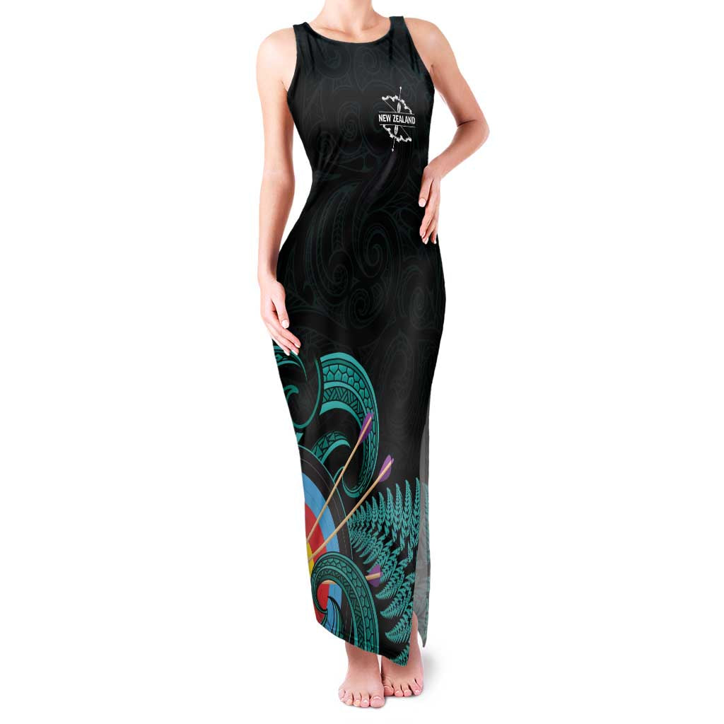 Personalised New Zealand Archery Family Matching Tank Maxi Dress and Hawaiian Shirt Turquoise Maori Silver Fern LT01 Mom's Dress Turquoise - Polynesian Pride