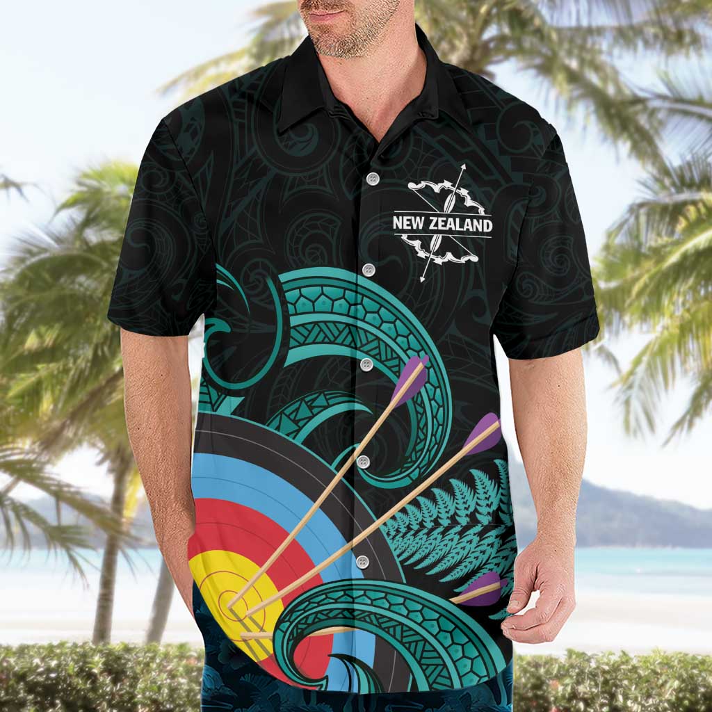 Personalised New Zealand Archery Hawaiian Shirt Turquoise Maori Silver Fern LT01 - Polynesian Pride