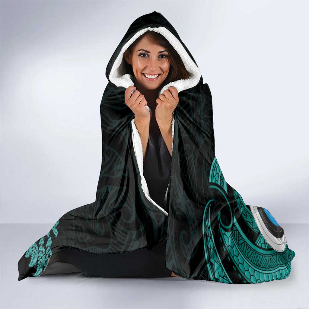New Zealand Archery Hooded Blanket Turquoise Maori Silver Fern LT01 - Polynesian Pride