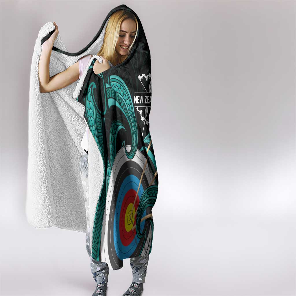 New Zealand Archery Hooded Blanket Turquoise Maori Silver Fern LT01 - Polynesian Pride