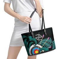 New Zealand Archery Leather Tote Bag Turquoise Maori Silver Fern