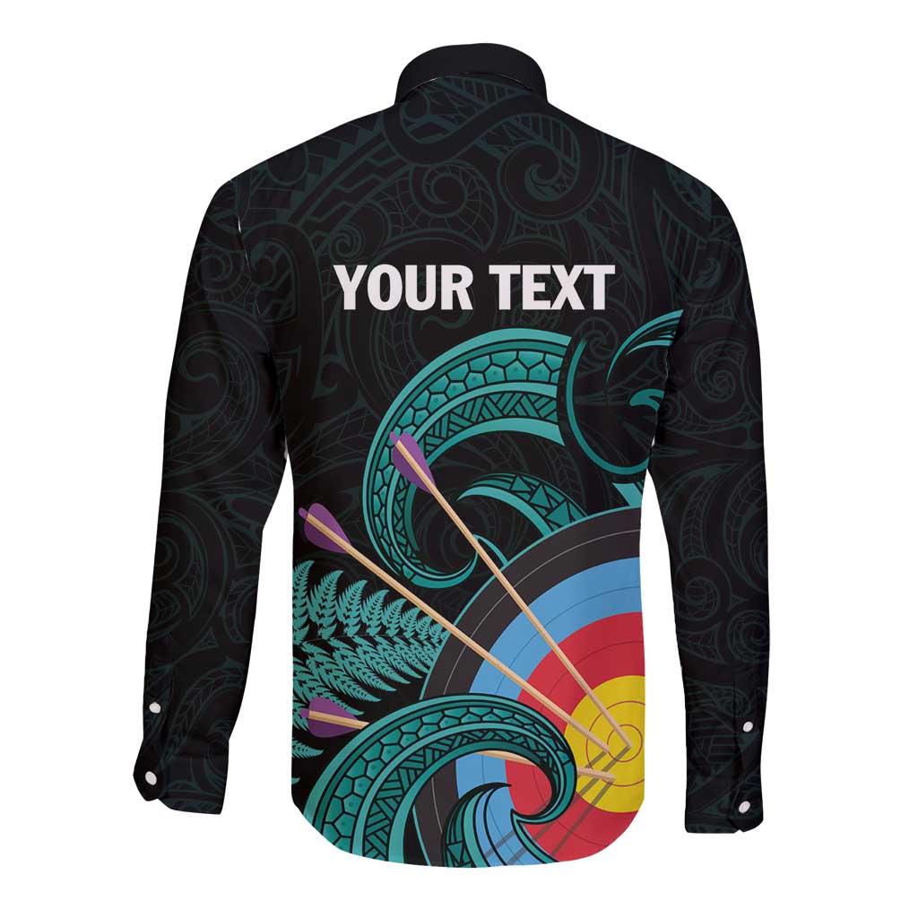Personalised New Zealand Archery Long Sleeve Button Shirt Turquoise Maori Silver Fern LT01 - Polynesian Pride