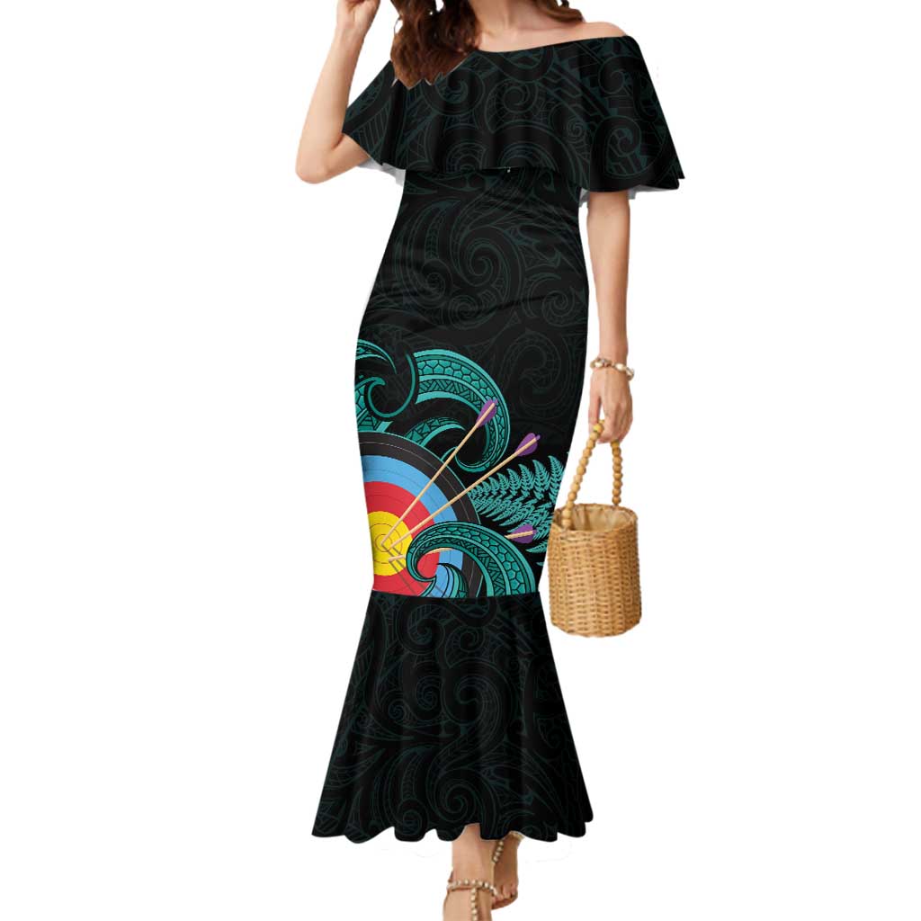 Personalised New Zealand Archery Mermaid Dress Turquoise Maori Silver Fern