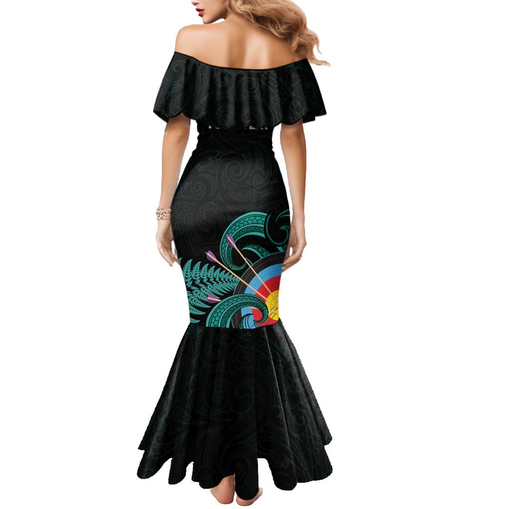 Personalised New Zealand Archery Mermaid Dress Turquoise Maori Silver Fern