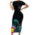 Personalised New Zealand Archery Short Sleeve Bodycon Dress Turquoise Maori Silver Fern