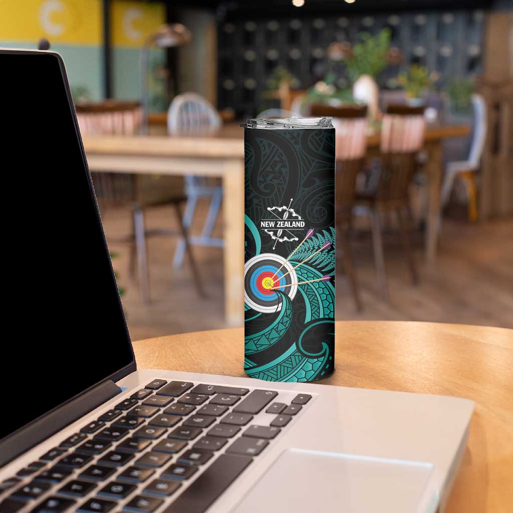 Personalised New Zealand Archery Skinny Tumbler Turquoise Maori Silver Fern