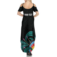 Personalised New Zealand Archery Summer Maxi Dress Turquoise Maori Silver Fern LT01 - Polynesian Pride