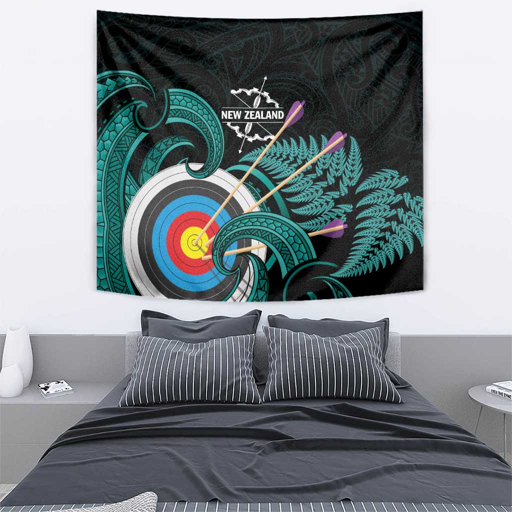 New Zealand Archery Tapestry Turquoise Maori Silver Fern LT01 - Polynesian Pride