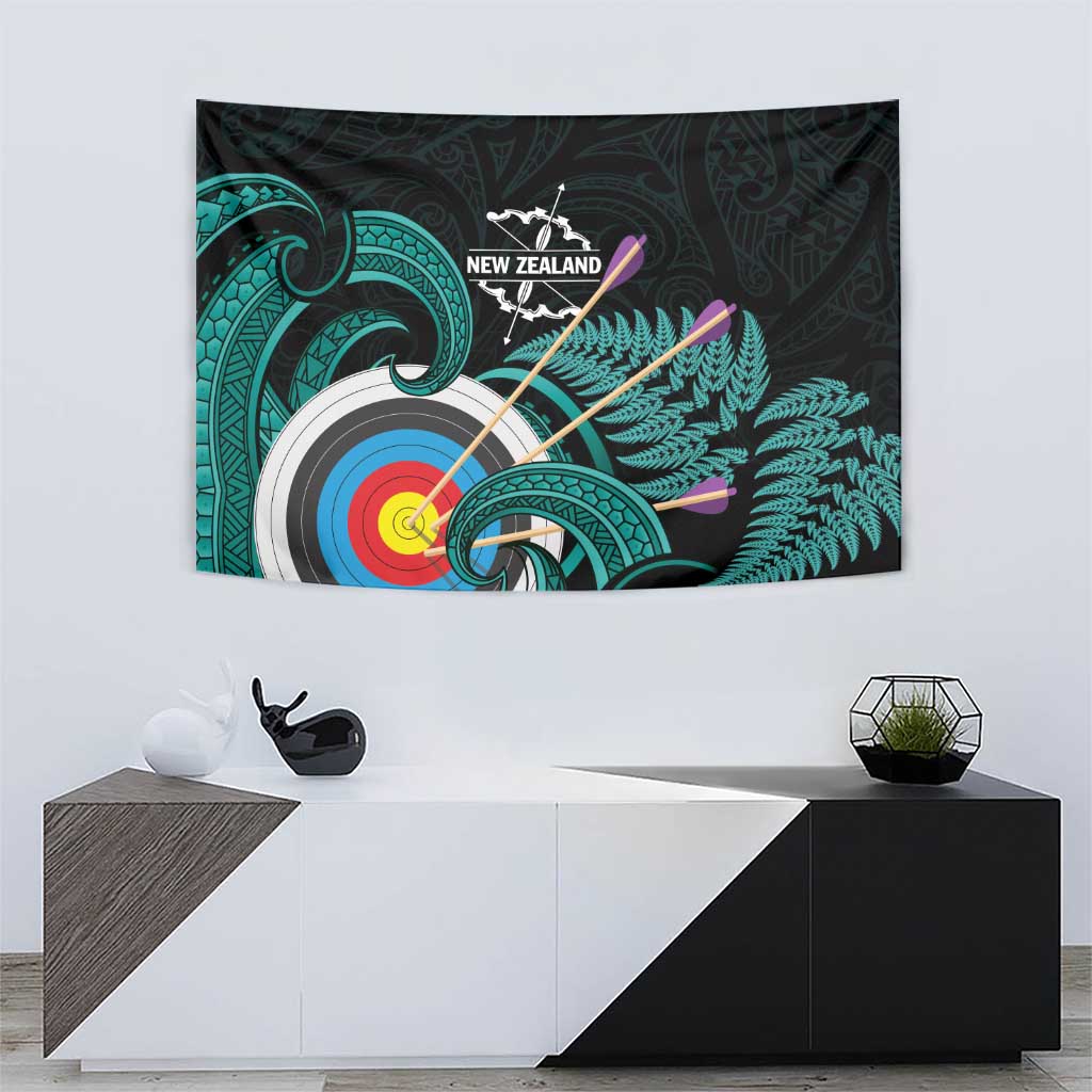 New Zealand Archery Tapestry Turquoise Maori Silver Fern LT01 - Polynesian Pride