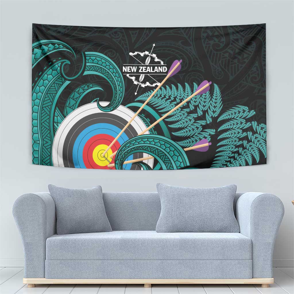 New Zealand Archery Tapestry Turquoise Maori Silver Fern LT01 - Polynesian Pride