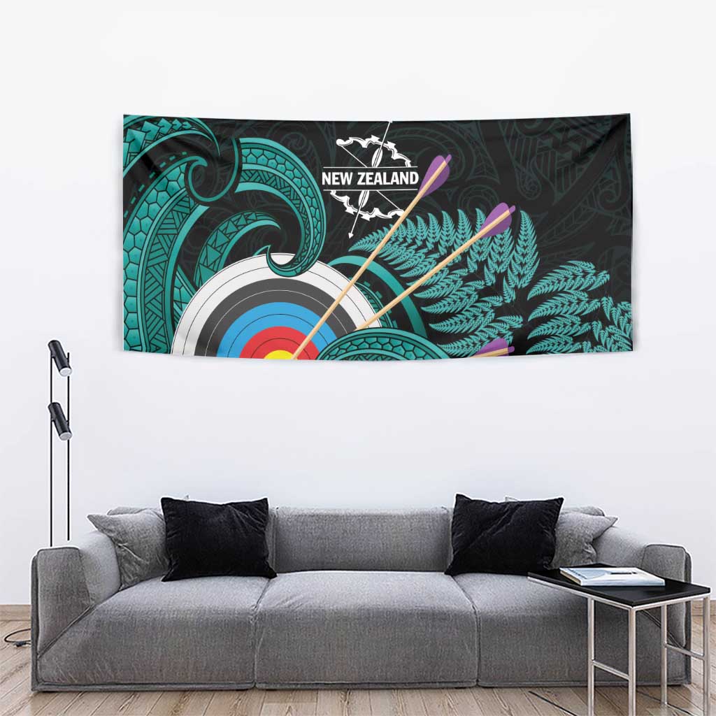 New Zealand Archery Tapestry Turquoise Maori Silver Fern LT01 - Polynesian Pride
