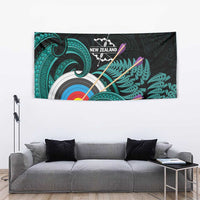 New Zealand Archery Tapestry Turquoise Maori Silver Fern LT01 - Polynesian Pride