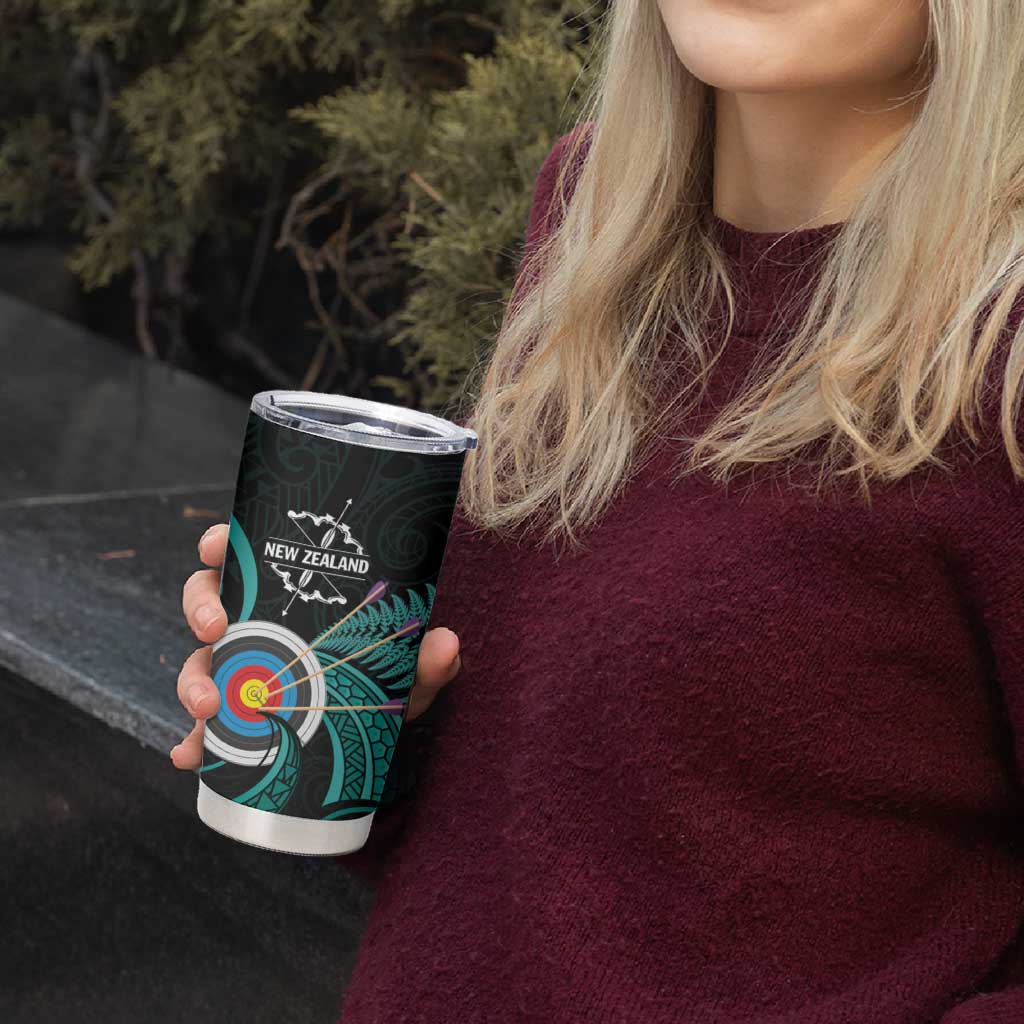 Personalised New Zealand Archery Tumbler Cup Turquoise Maori Silver Fern