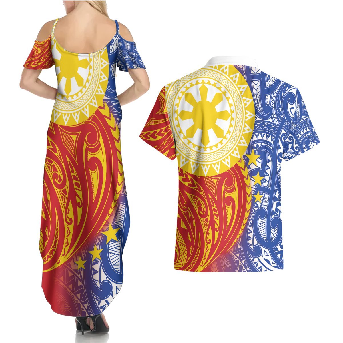 Philippines Couples Matching Summer Maxi Dress and Hawaiian Shirt Pilipinas Polynesian Pattern LT01 - Polynesian Pride