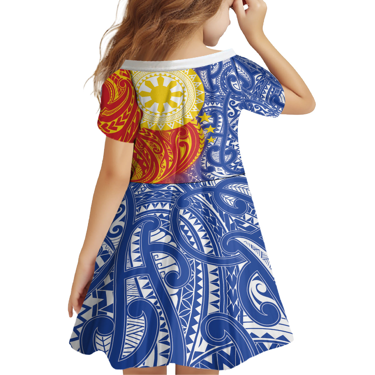 Philippines Kid Short Sleeve Dress Pilipinas Polynesian Pattern
