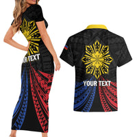 Personalized Philippines Independence Day Couples Matching Short Sleeve Bodycon Dress and Hawaiian Shirt Filipino 126th Anniversary Sun Tattoo LT01 - Polynesian Pride