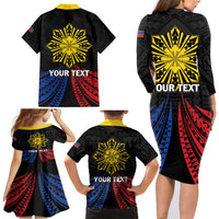 Personalized Philippines Independence Day Family Matching Long Sleeve Bodycon Dress and Hawaiian Shirt Filipino 126th Anniversary Sun Tattoo LT01 - Polynesian Pride