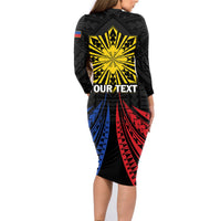 Personalized Philippines Independence Day Family Matching Long Sleeve Bodycon Dress and Hawaiian Shirt Filipino 126th Anniversary Sun Tattoo LT01 - Polynesian Pride