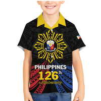 Personalized Philippines Independence Day Family Matching Mermaid Dress and Hawaiian Shirt Filipino 126th Anniversary Sun Tattoo LT01 Son's Shirt Black - Polynesian Pride