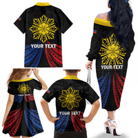 Personalized Philippines Independence Day Family Matching Off The Shoulder Long Sleeve Dress and Hawaiian Shirt Filipino 126th Anniversary Sun Tattoo LT01 - Polynesian Pride