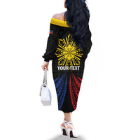Personalized Philippines Independence Day Family Matching Off The Shoulder Long Sleeve Dress and Hawaiian Shirt Filipino 126th Anniversary Sun Tattoo LT01 - Polynesian Pride