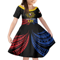 Personalized Philippines Independence Day Family Matching Off Shoulder Maxi Dress and Hawaiian Shirt Filipino 126th Anniversary Sun Tattoo LT01 Daughter's Dress Black - Polynesian Pride