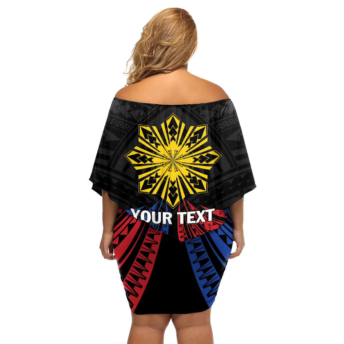 Personalized Philippines Independence Day Family Matching Off Shoulder Short Dress and Hawaiian Shirt Filipino 126th Anniversary Sun Tattoo LT01 - Polynesian Pride