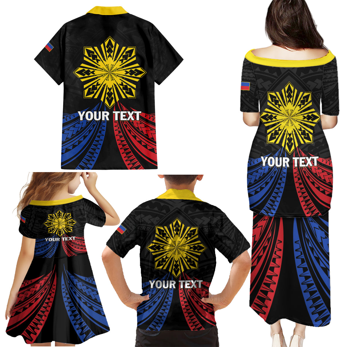Personalized Philippines Independence Day Family Matching Puletasi and Hawaiian Shirt Filipino 126th Anniversary Sun Tattoo LT01 - Polynesian Pride
