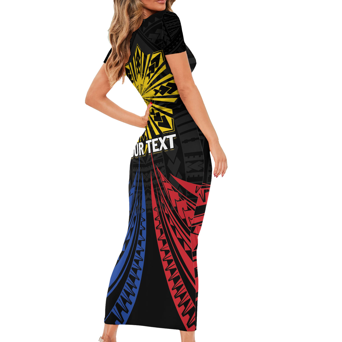Personalized Philippines Independence Day Family Matching Short Sleeve Bodycon Dress and Hawaiian Shirt Filipino 126th Anniversary Sun Tattoo LT01 - Polynesian Pride