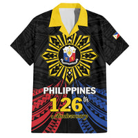 Personalized Philippines Independence Day Family Matching Tank Maxi Dress and Hawaiian Shirt Filipino 126th Anniversary Sun Tattoo LT01 Dad's Shirt - Short Sleeve Black - Polynesian Pride