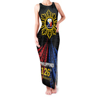 Personalized Philippines Independence Day Family Matching Tank Maxi Dress and Hawaiian Shirt Filipino 126th Anniversary Sun Tattoo LT01 Mom's Dress Black - Polynesian Pride