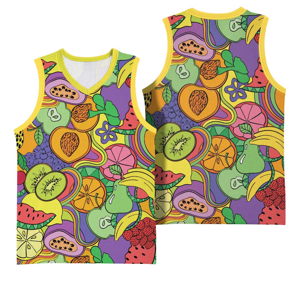 Hawaii Fruits Hippie Style Basketball Jersey Vibrant Colorful