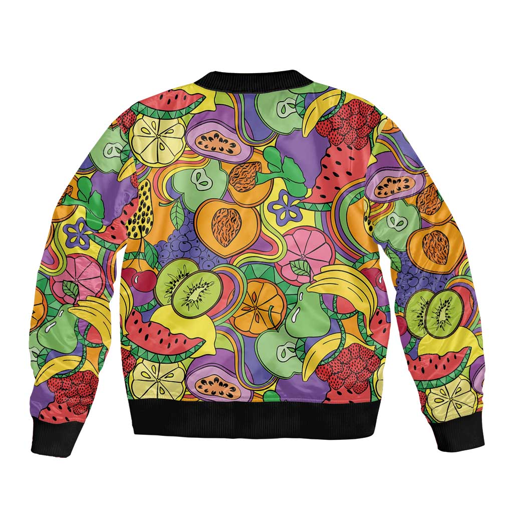 Hawaii Fruits Hippie Style Bomber Jacket Vibrant Colorful