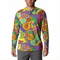 Hawaii Fruits Hippie Style Button Sweatshirt Vibrant Colorful