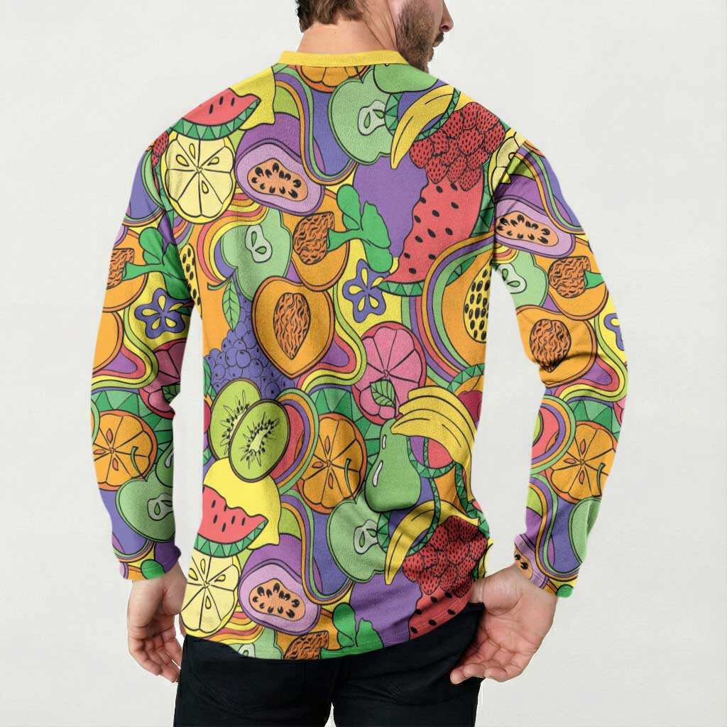Hawaii Fruits Hippie Style Button Sweatshirt Vibrant Colorful