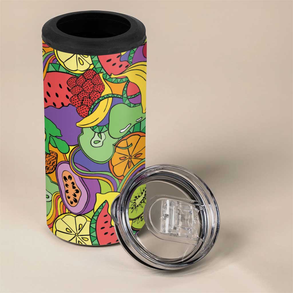 Hawaii Fruits Hippie Style 4 in 1 Can Cooler Tumbler Vibrant Colorful