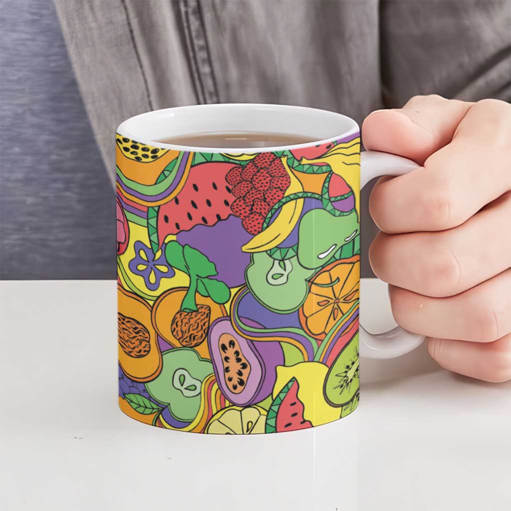 Hawaii Fruits Hippie Style Ceramic Mug Vibrant Colorful