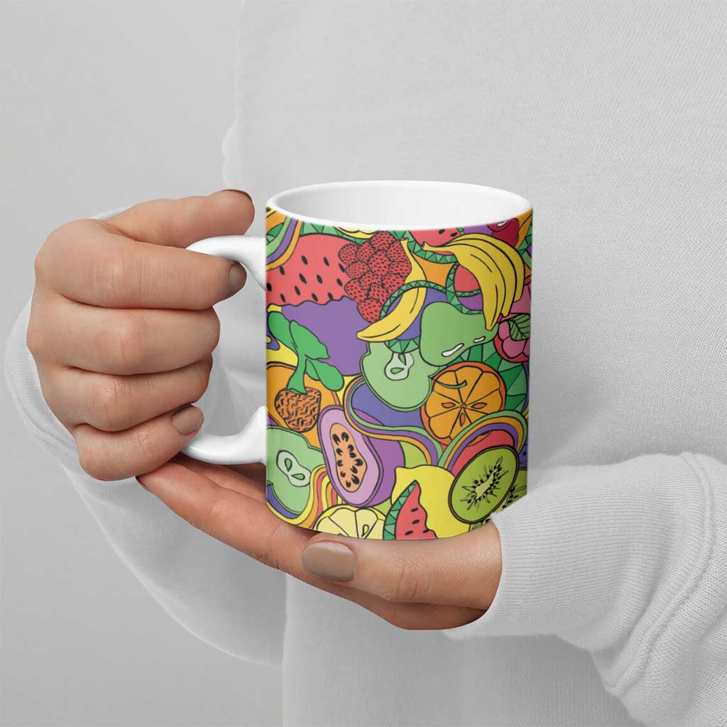 Hawaii Fruits Hippie Style Ceramic Mug Vibrant Colorful